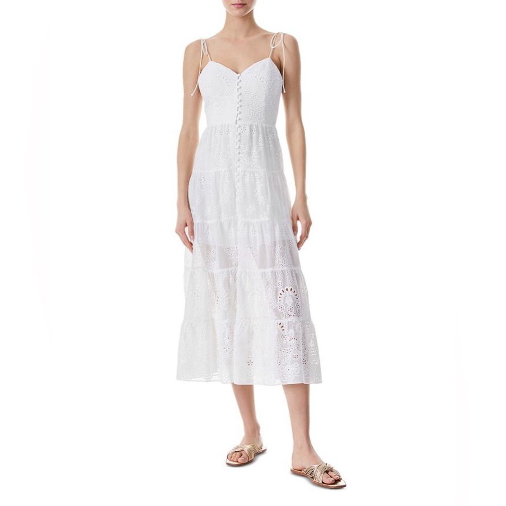 Alice + Olivia Shanti Button Front White Midi Dress